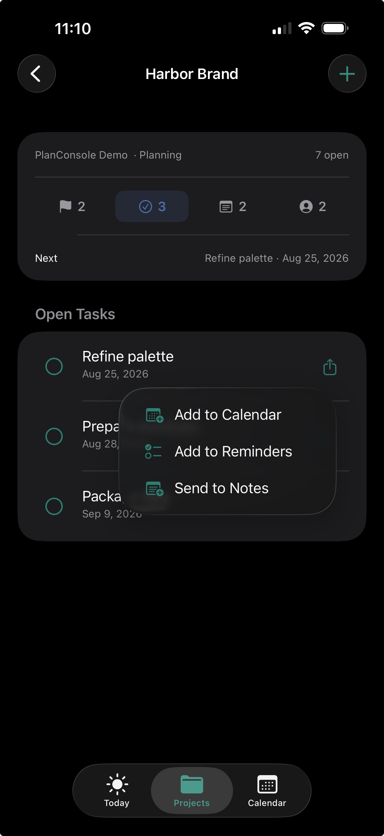 PlanConsole project tasks on iPhone