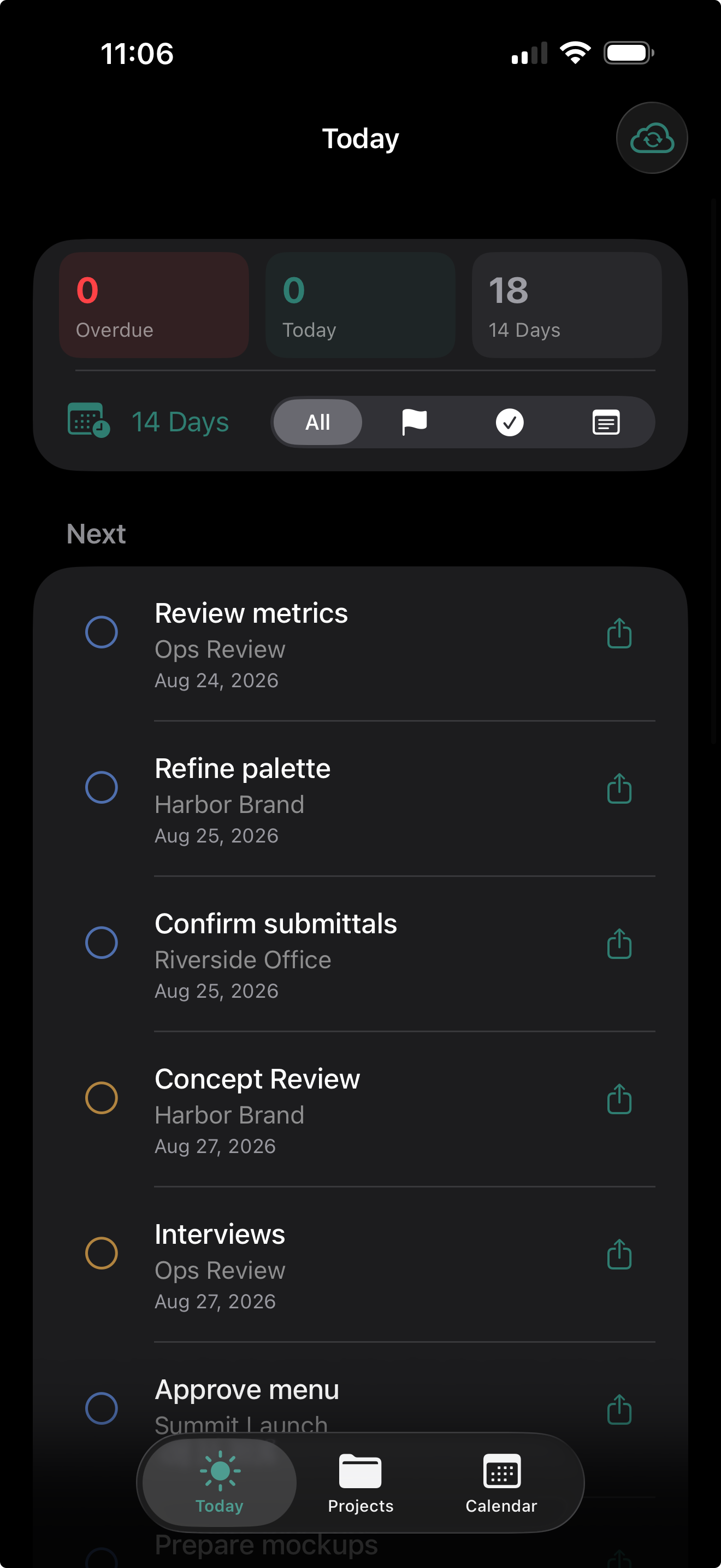 PlanConsole Today screen on iPhone