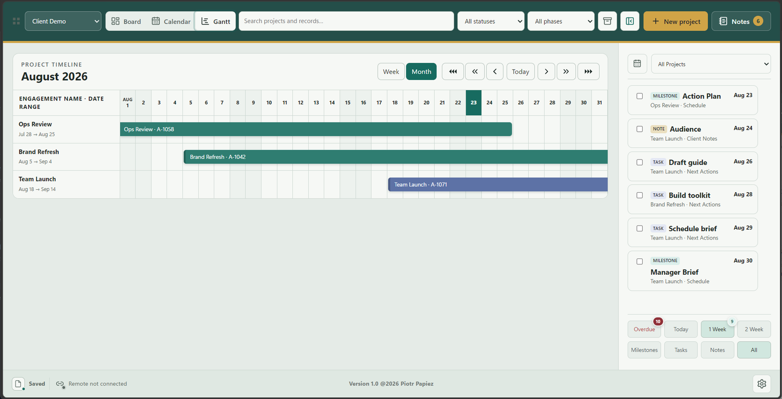 PlanConsole portfolio schedule