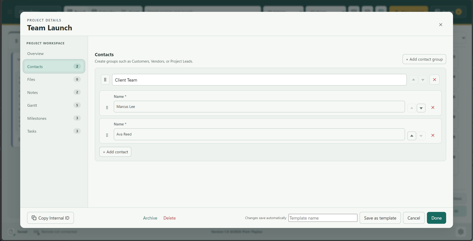PlanConsole project contacts
