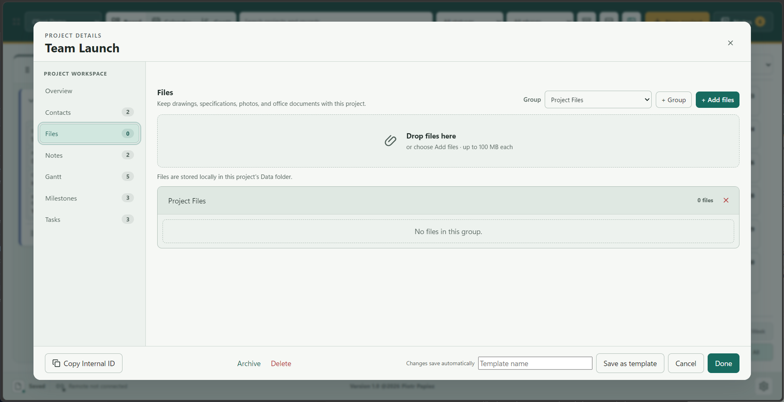 PlanConsole project files workflow