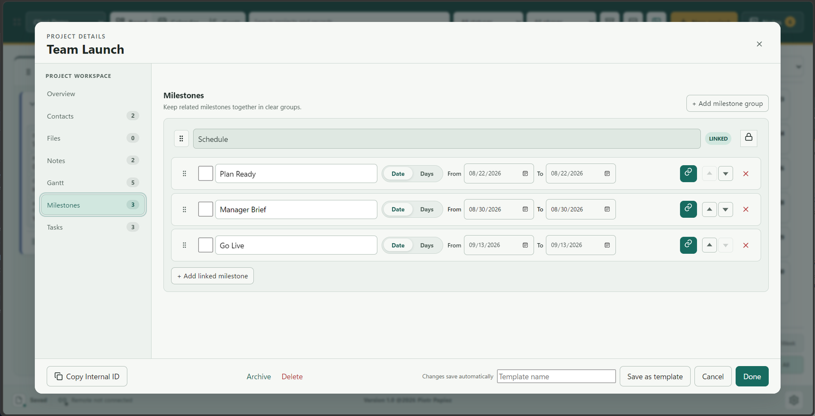 PlanConsole project milestones