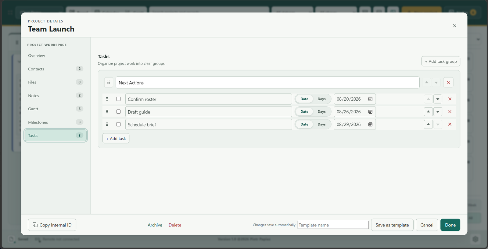 PlanConsole project tasks